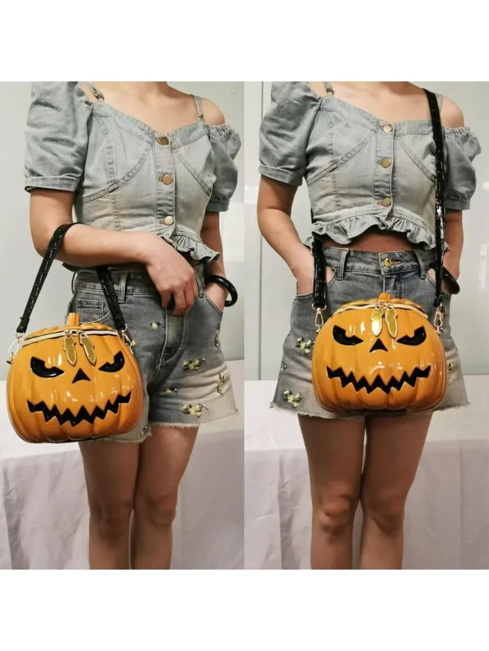 Women's Yellow Pumpkin Crossbody Purse For Gothic Halloween Shoulder Bag Purse